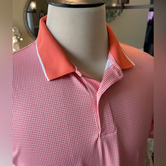 BONOBOS Limited Edition Orange White Houndstooth Performance Golf Polo LARGE - Picture 11 of 14